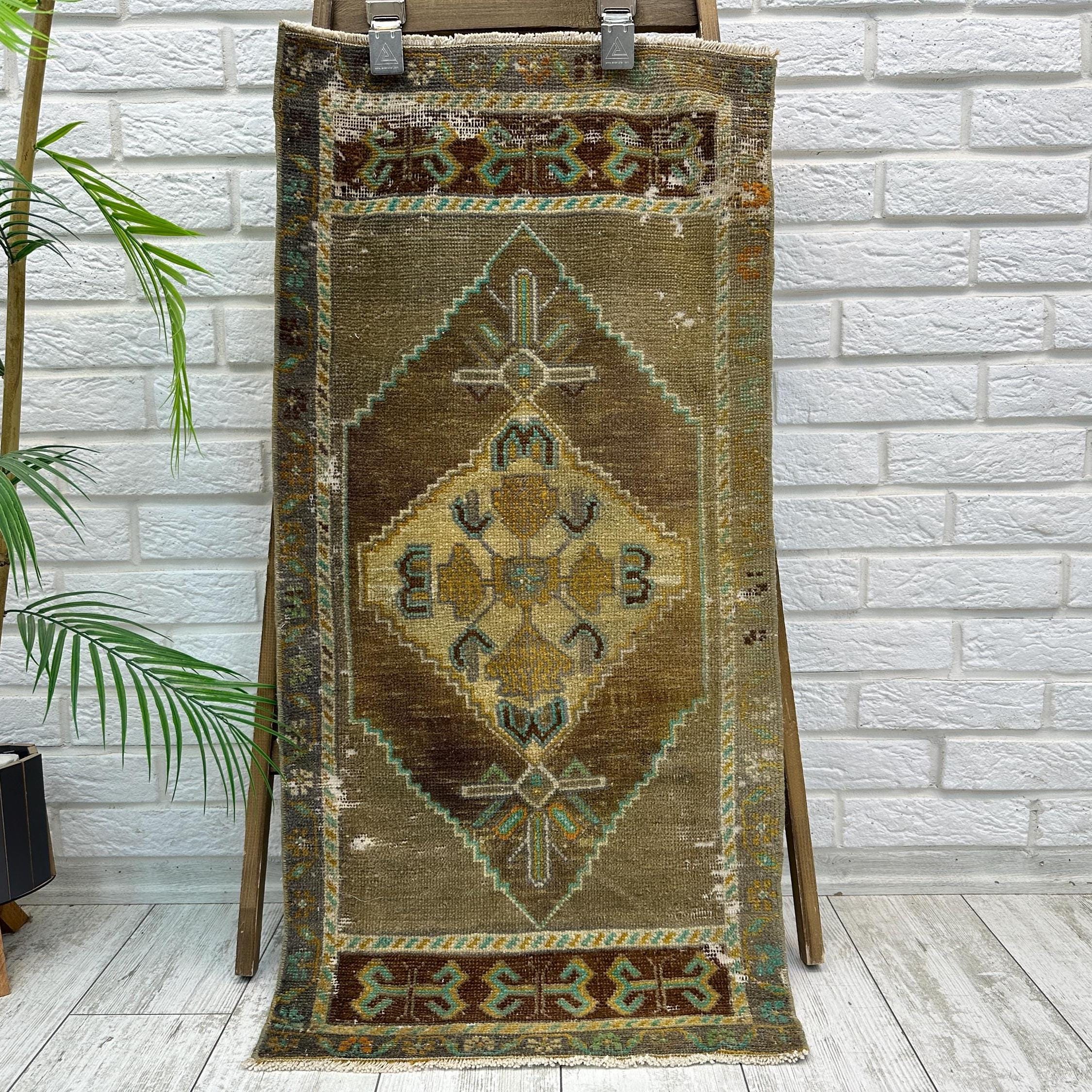 1x3 Small Area Rug, Kitchen Rug, Small Vintage Rug, Small Oushak Rug, Handmade Rug, 1x3 Turkish Rug, Mini Rug, Vintage Door Mat Rug, 1.7x3.5