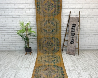2x11 Vintage Turkish Runner Rug, Organic Wool Hallway Rug, 2.7x11.4 ft