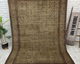 6x9 Turkish Area Rug, Handmade Floral Oushak Rug, Distressed Antique Style Carpet, Boho Chic Living Room Rug, Bohemian Rug, Moroccan Rug