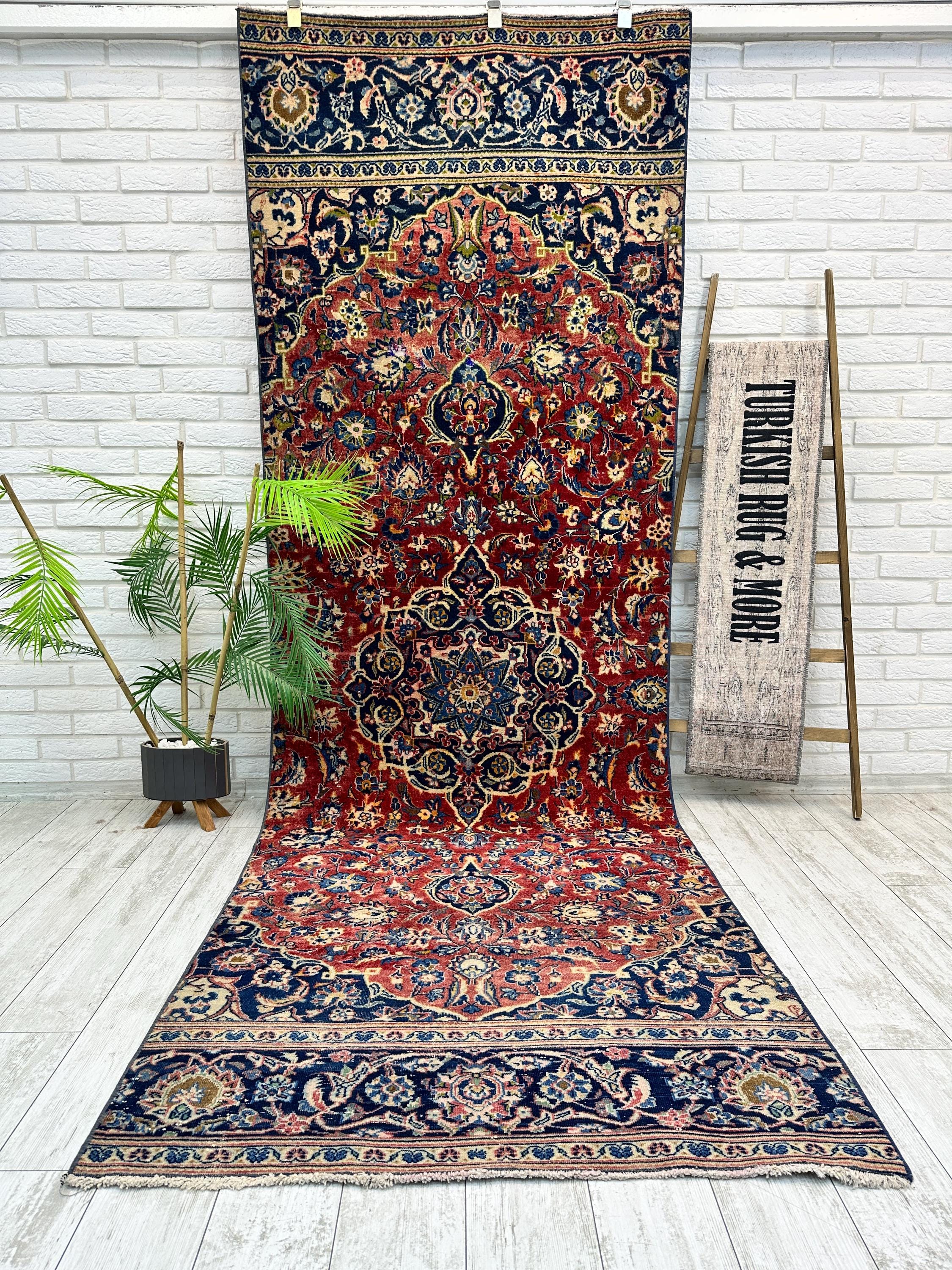 3x11 Floral Handmade Turkish Rug, 3x11 Wool Runner Rug, Vintage