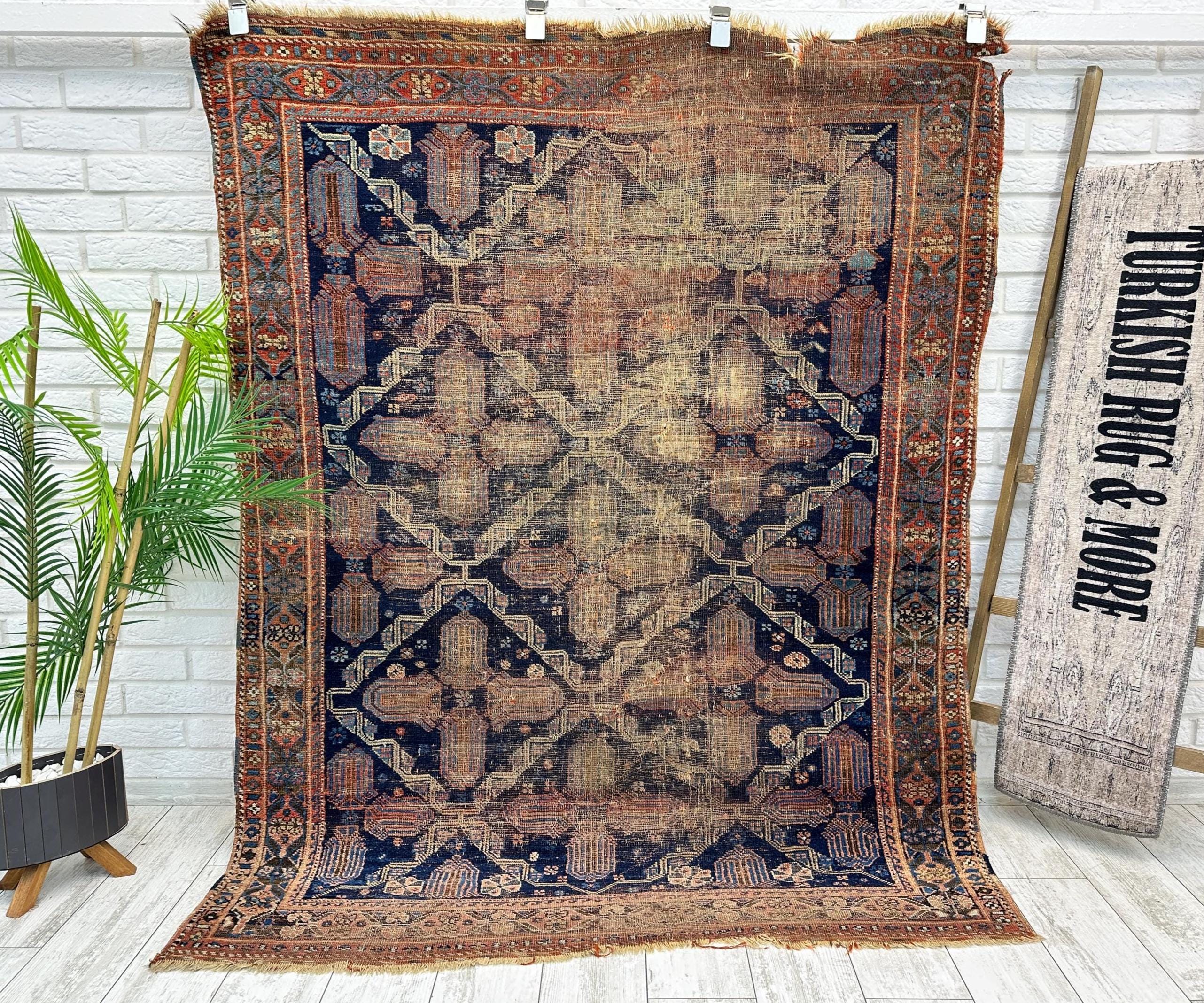 50.5×100 "Walnut” ViNTAGE TURKiSH RUG 100 Years Old Rug, Vintage Antique Distressed Rug 4x8, Geometric