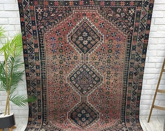 100x150 Vintage Teppich, Antiker Handgefertigter Teppich, Roter Türkischer Teppich, Oushak Teppich, Anatolischer Teppich, Schlafzimmer Teppich, Eingangsbereich, Dekorativer Teppich