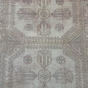 Tappeto rosa da fattoria 5x9, tappeto vintage fatto a mano, tappeto turco Oushak, tappeto grande, tappeto orientale da soggiorno, tappeto rettangolare in lana 5,7x9 piedi immagine 6