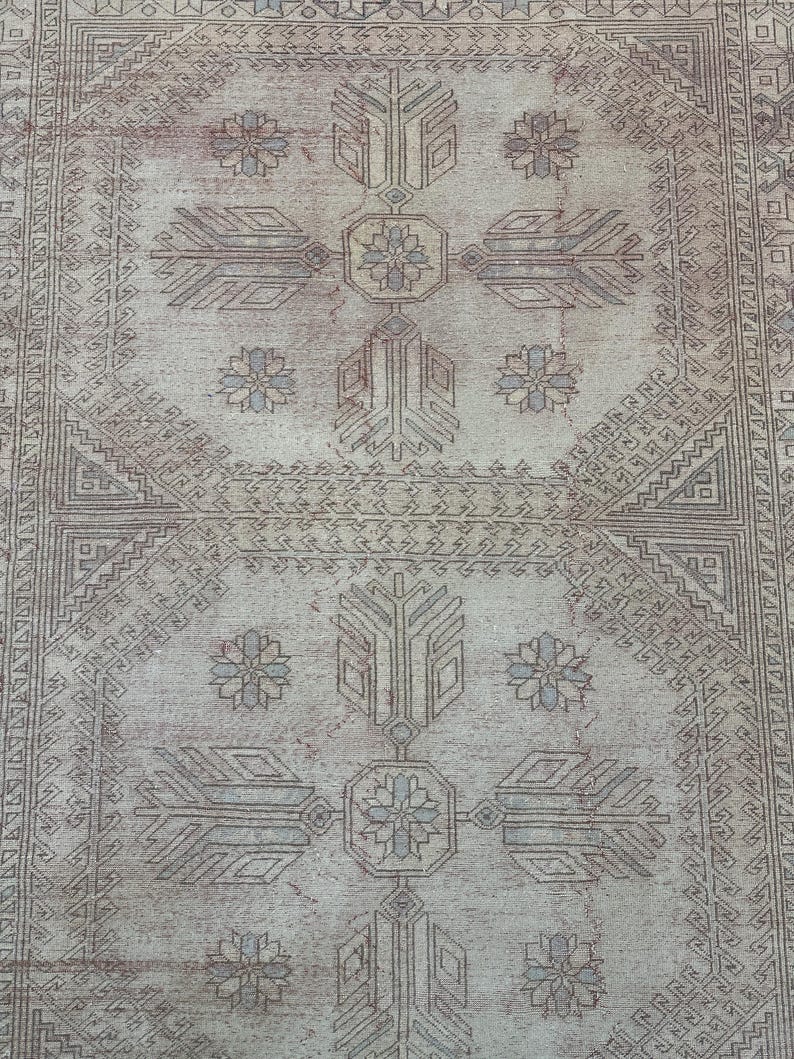 Tappeto rosa da fattoria 5x9, tappeto vintage fatto a mano, tappeto turco Oushak, tappeto grande, tappeto orientale da soggiorno, tappeto rettangolare in lana 5,7x9 piedi immagine 6