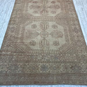 Tappeto rosa da fattoria 5x9, tappeto vintage fatto a mano, tappeto turco Oushak, tappeto grande, tappeto orientale da soggiorno, tappeto rettangolare in lana 5,7x9 piedi immagine 7