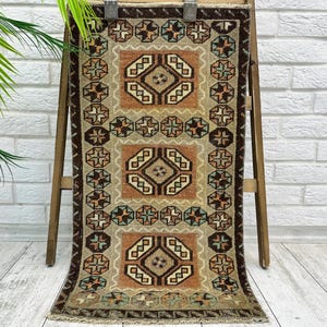 1x3 Vintage Teppich, Kleiner türkischer Teppich, Handgefertigter Teppich 1x3, Kleiner Oushak Teppich, Vintage Fußmatte, Mini-Badematte, Türmatte Türkisch