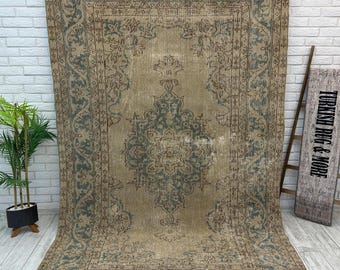 Vintage Turkish Rug 6x9, Distressed Bohemian Area Rug, Handmade Oriental Carpet, Antique Style Rug for Living Room or Bedroom, 5.9x9.3 ft