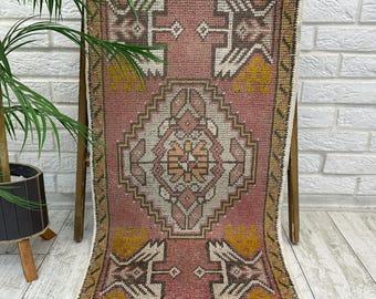 1x3 Small Area Rug, Vintage Rug, Small Area Rug, 1x3 Vintage Oushak Rug, Moroccan Rug, Area Rug, Vintage Small Rug, 1.6x3.2 ft