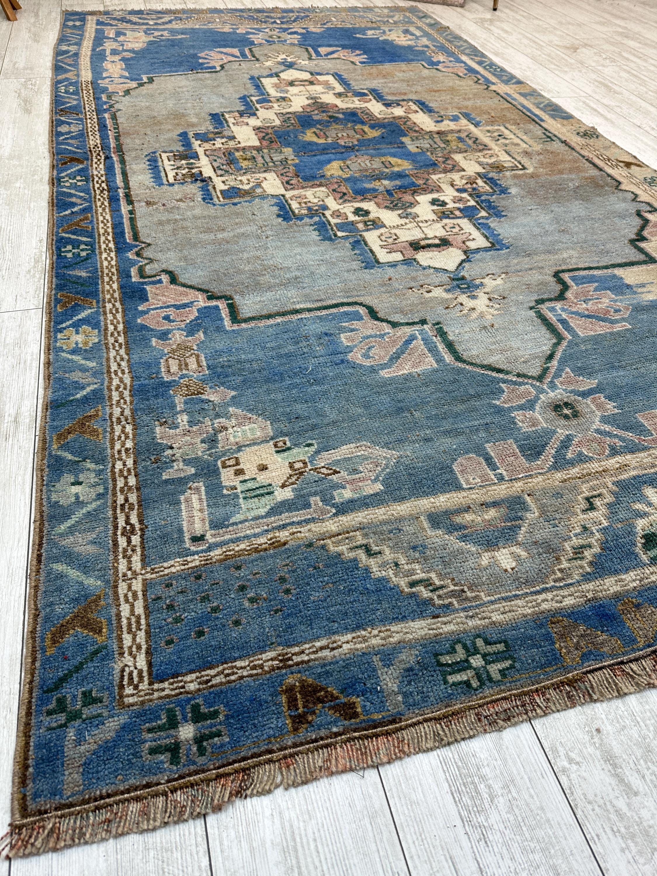 Handmade Turkish Rug, 4x9 Blue Bohemian Rug, Kitchen Rug, Outside Rugs ...