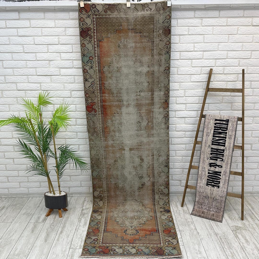 Handmade Runner Rug, Floral Rug, Aesthetic Rug, 3x9 Distressed Rug ...