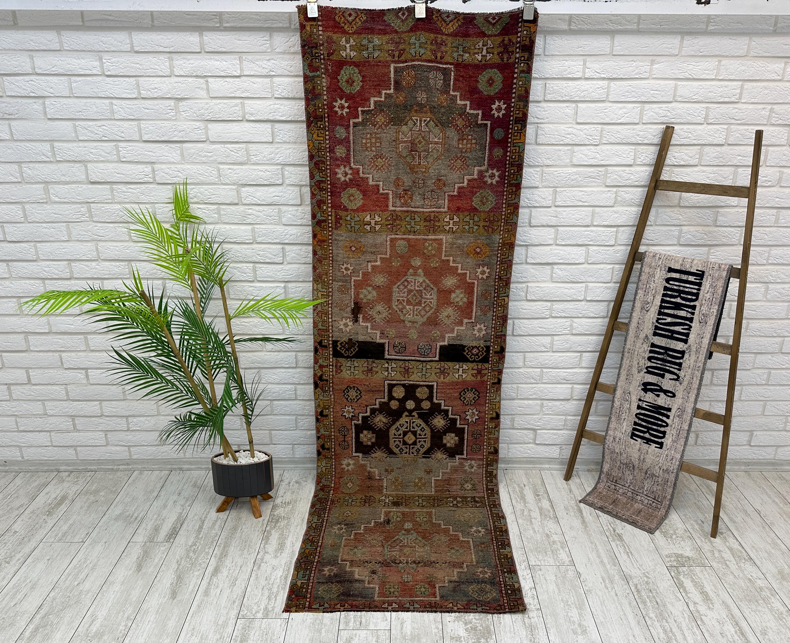 Soft Color Rug, Hallway Rug, Vintage Rug, Aesthetic Rug, Distressed Rug, Turkish Rug, Bohemian Rug, Oushak Wool Rug, Vintage Rug, 2.5x8.0 ft