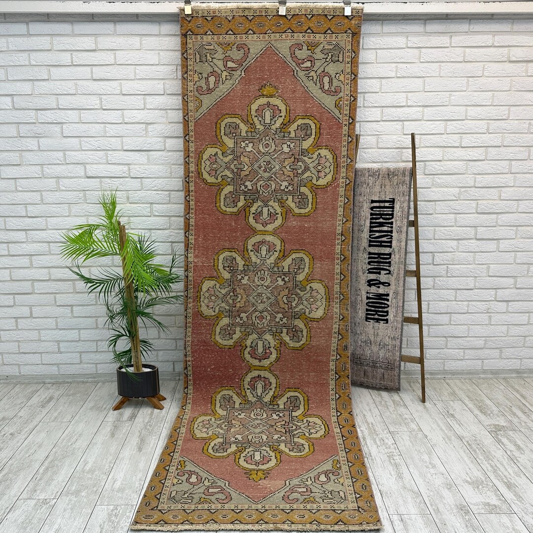 3x9 Turkish Entryway Rug, Red Corridor Rug, Kitchen Rug, 3x9 Natural ...