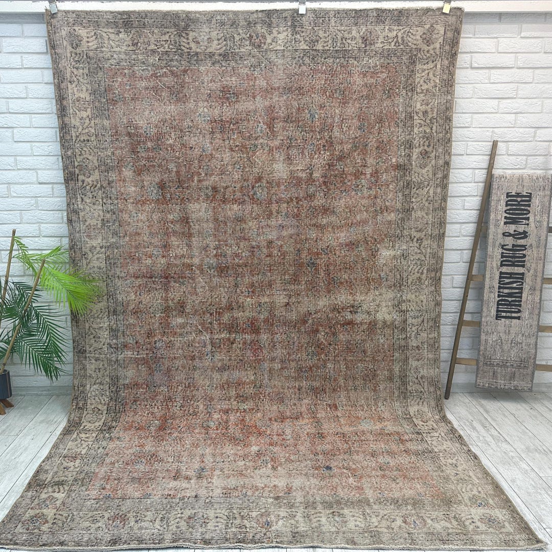 6x10 Area Rug With Distressed Design, Handmade Turkish Rug in Burgundy ...