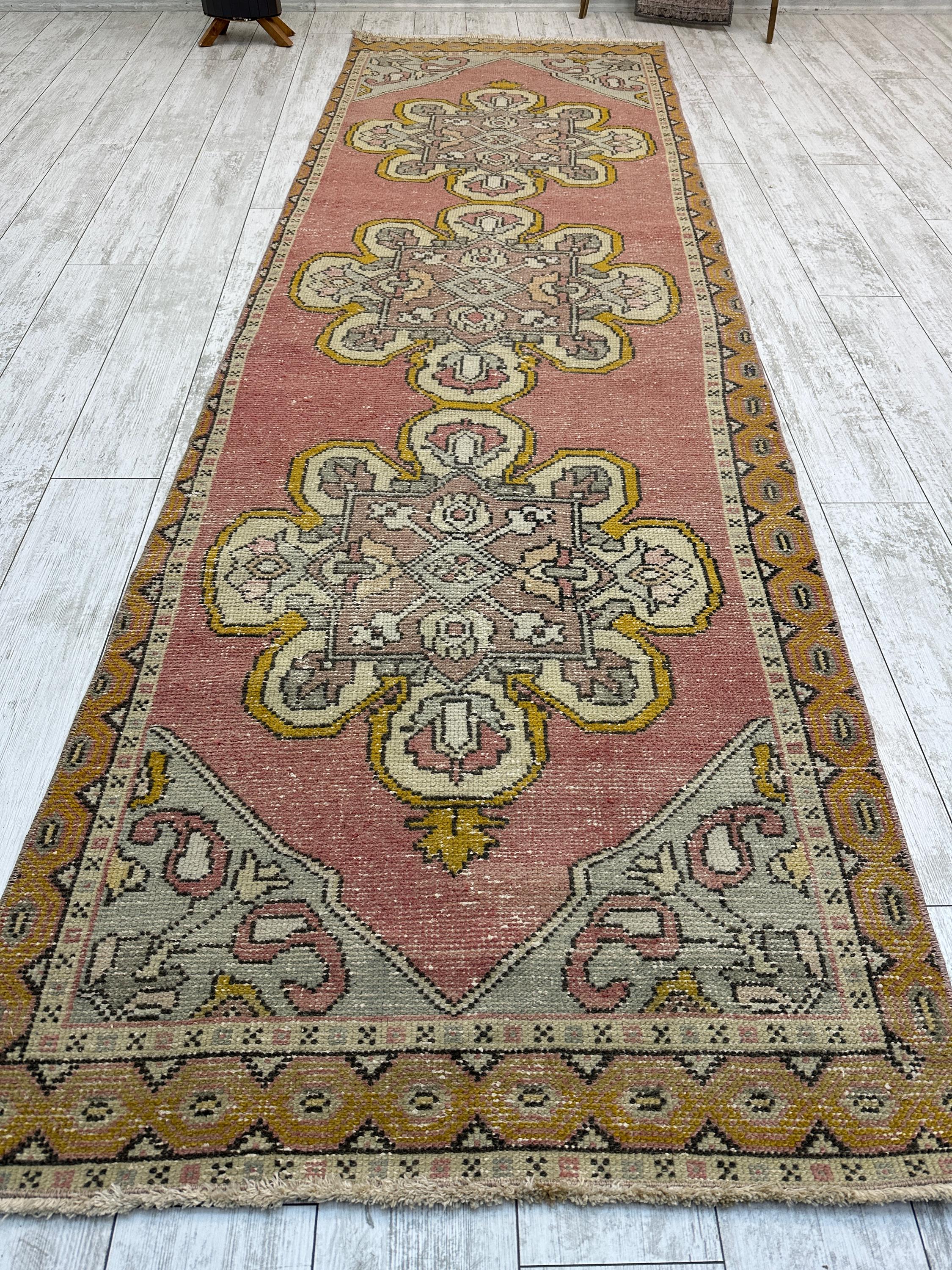 3x9 Turkish Entryway Rug, Red Corridor Rug, Kitchen Rug, 3x9 Natural ...