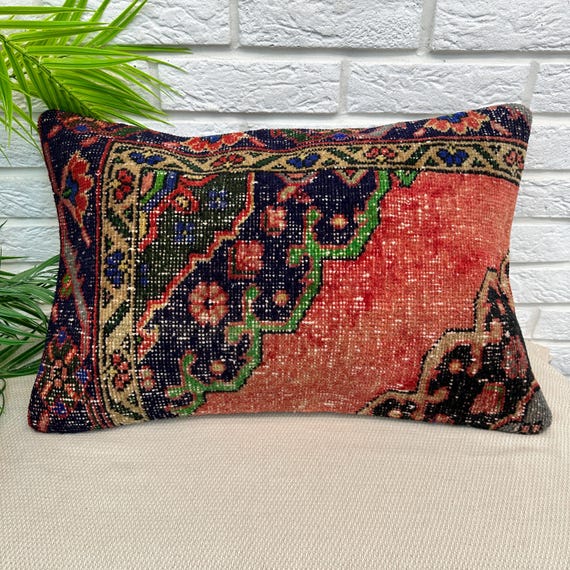 Vintage Rug Pillow, Home Decor, Handmade Rug Pillow, 16x24 Pillow