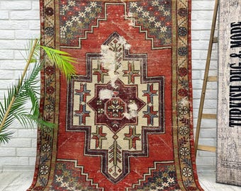Vintage Türkischer Teppich, Kelimteppich, 100x150 Boho Teppich, Oushak Teppich, Wohnzimmerteppich, Wohnzimmerteppich, Orientteppich, 100x150 Dekoteppich