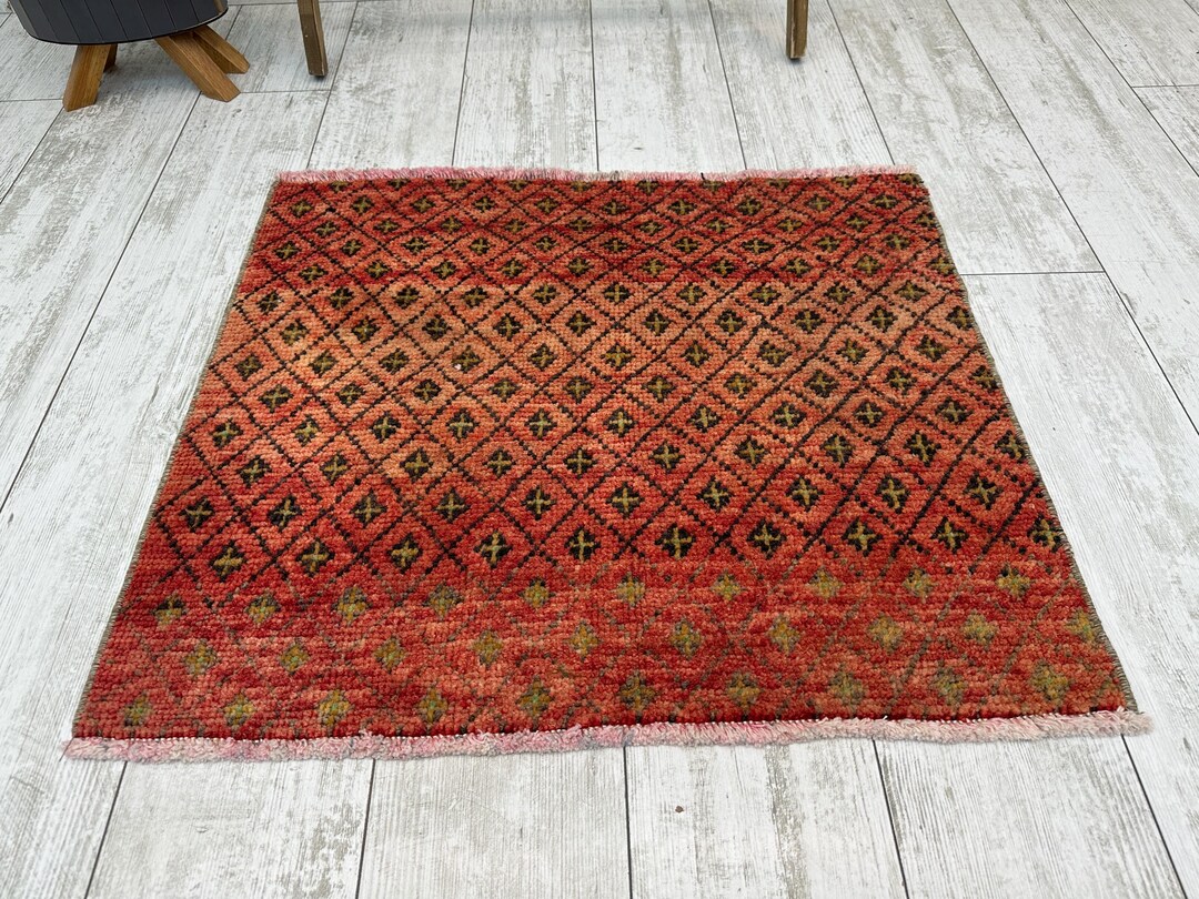 2x2 Square Small Rug, Door Mat Area Rug, 2x2 Kitchen Wool Rug, Vintage ...