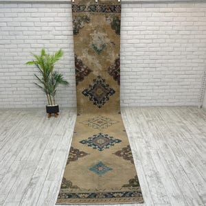 3x13 ft Extra Long Runner Rug, Huge Vintage Handmade Runner Rug, Wool Turkish Runner Rug, Oversize Oushak Rug Runner, Hallway Rug 2.8x13.5ft