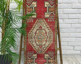 Small Green Rug, Mini Vintage Rug, Boho Rug, 1x3 Oushak Rug, Small Turkish Rug, Door Mat Rug, Tiny Turkish Rug, Handmade Area Rug, 1.5x3.3
