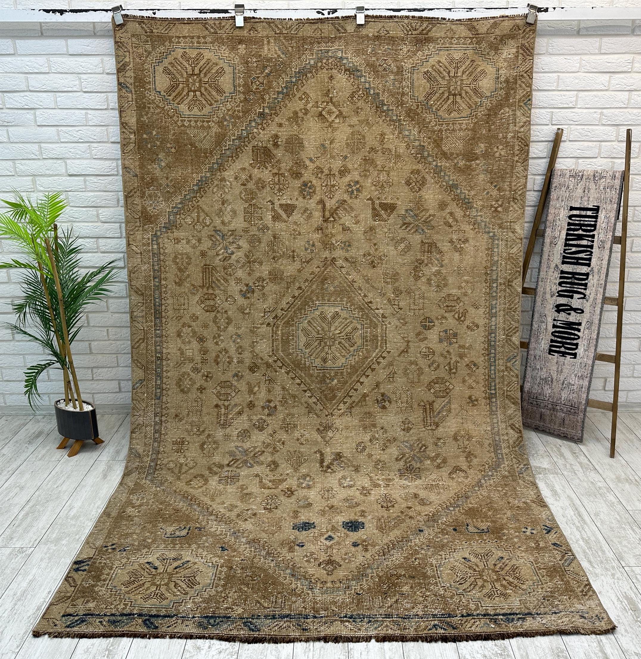 5x9 Large Area Rug, Brown Turkish Rug, Handmade Rug, Rustic Rug