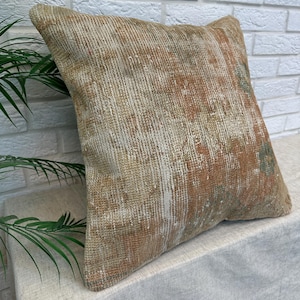 Rust & Ivory Oushak Rug Pillow Cover | Handmade Boho 20x20 Cushion