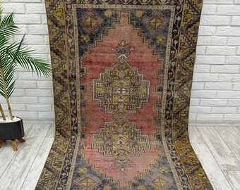 Alfombra de lana vintage, alfombra étnica Oushak, alfombra bohemia, alfombra turca, alfombra de suelo, alfombra vintage, alfombra de entrada, alfombra para chimenea, alfombra de salón, 1,1 x 1,8 m