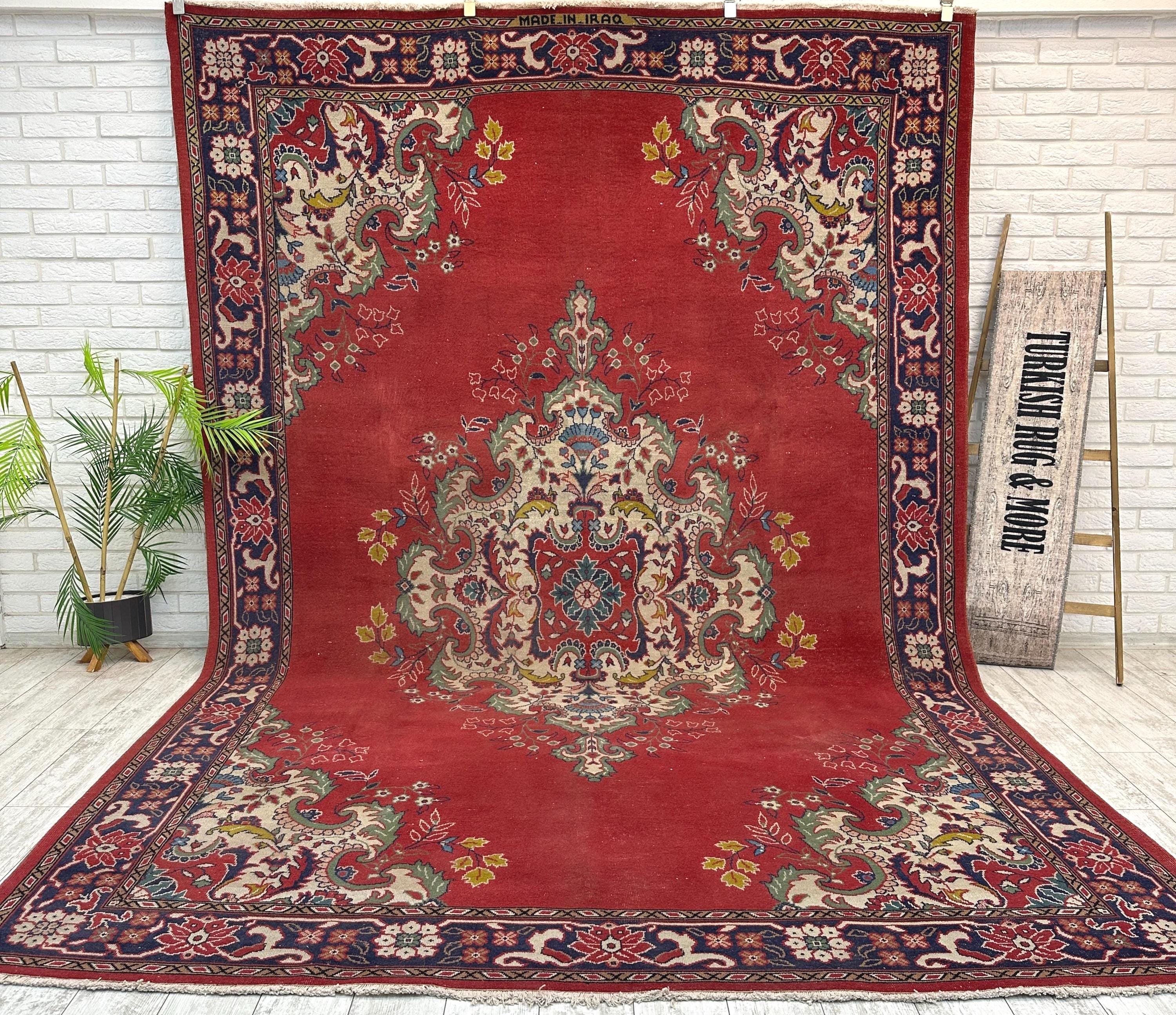 8x12 Large Red Floral Rug, Vintage Turkish Rug, Large Wool Area