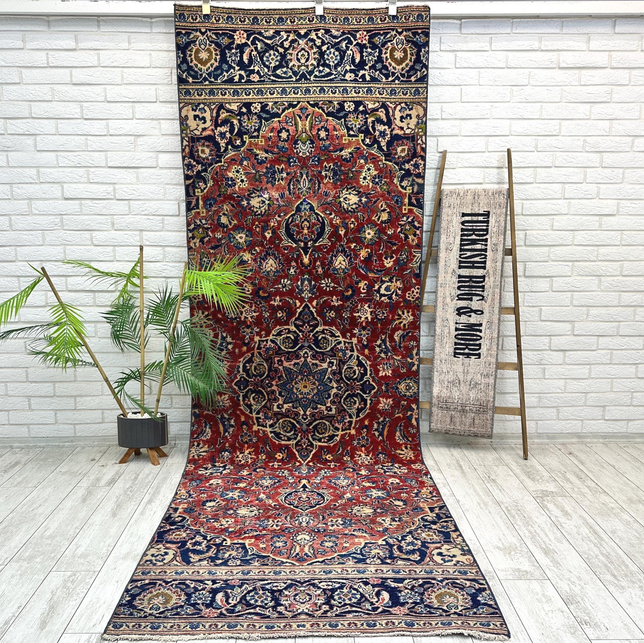 3x11 Floral Handmade Turkish Rug, 3x11 Wool Runner Rug, Vintage