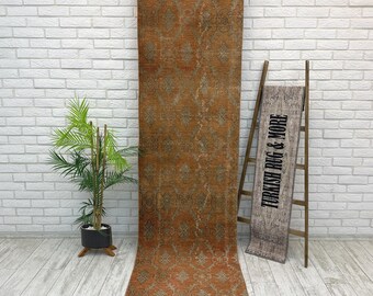 Orange Wool Runner Rug, Handmade Corridor Rug, Puffy Turkish Entryway Rug, Rug For Hallway, Floral Decor Rug, Long Kitchen Rug, 2.5x9.2 ft