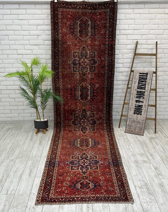 Red Turkish Rug, Aisle Runner Rug, Ethnic Rug, Long Size Rug, Handknotted Rug, Tribal Rug, Vintage Rug, Used Rug