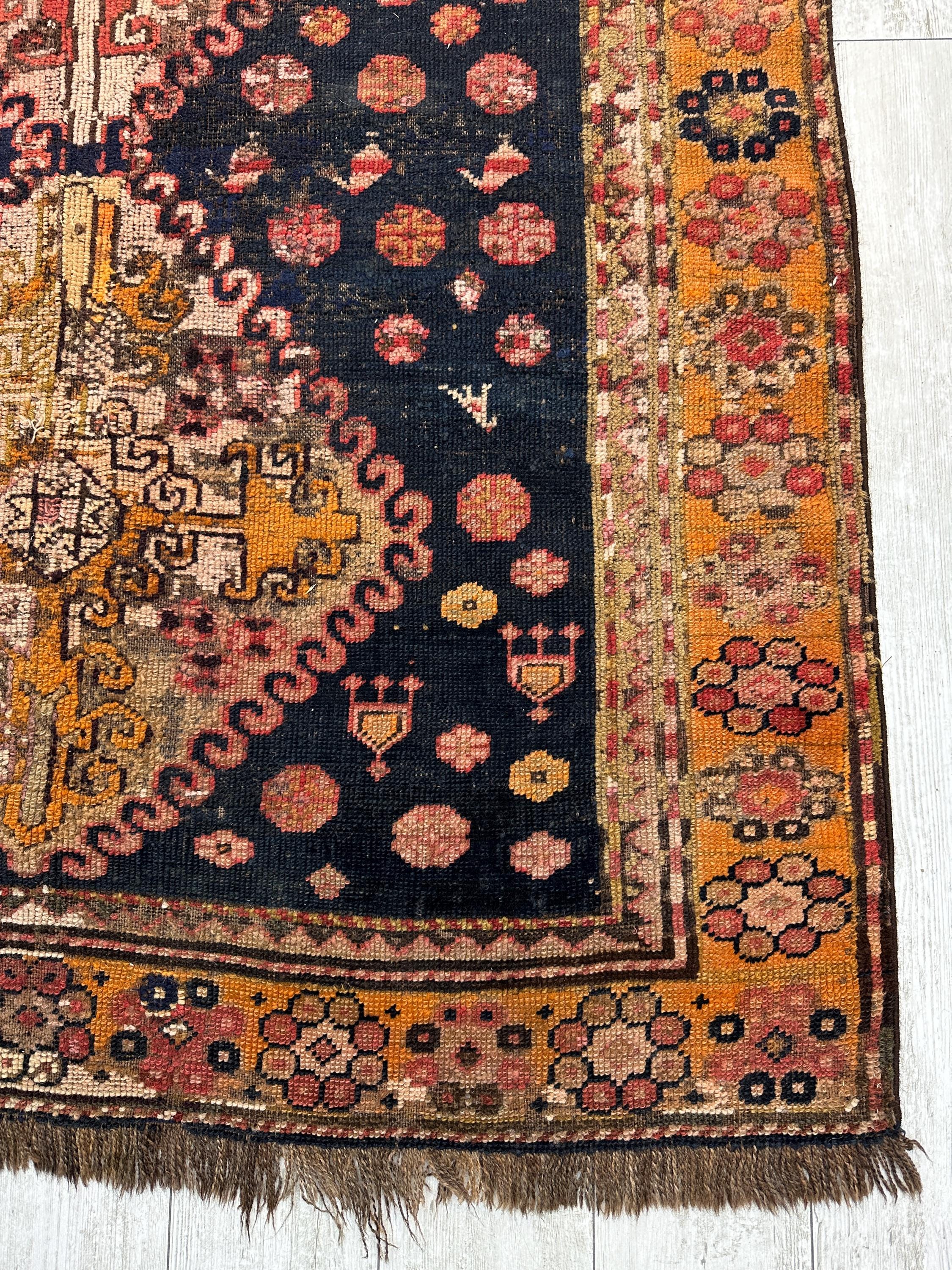 100 Years Old Rug, Vintage Antique Distressed Rug 4x10, Geometric ...