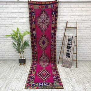 3x10 Pink Runner Rug, Home Decor Rug, 3x10 Turkish Rug, Vintage Rug, Corridor Herki Rug, Oushak Rug, 3x10 House Decoration, 3x10.4 ft