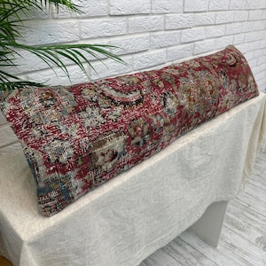 Kelim Patchwork Kissenbezug 12x48 cm, handgefertigtes Vintage Teppich Lendenkissen, Boho Chic Langes Kissen für Sofa oder Bett Dekor, Teppichkissen