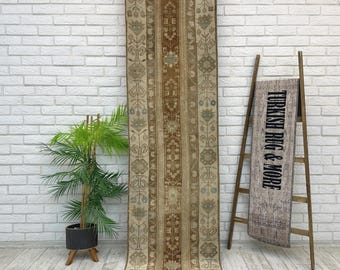 2x8 Vintage Turkish Runner Rug, Organic Wool Hallway Rug, 2.1x8.2 ft