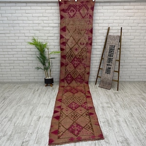 Turkish Herki Rug, Vintage Wool Rug, Hallway Rug, Bohemian Rug, Home Decor, Decorative Rug, Rustic Decor, Boho Decor Rug, 2.5x12.5 ft