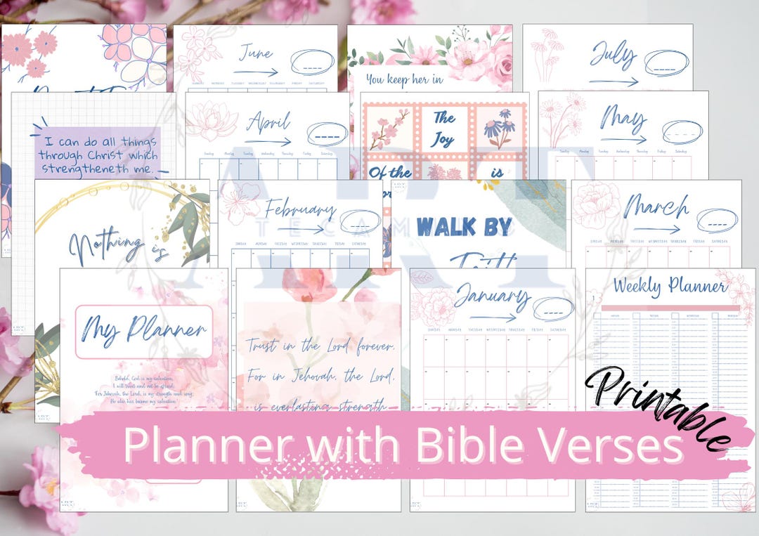 Yearly and Weekly Planner With Floral Patterns and Biblical Verses ...