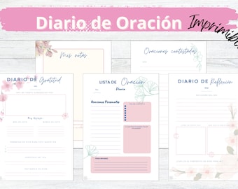 Diario de oración y gratitud con tema floral imprimible. Diario de oración para mujeres PDF, Páginas imprimibles en español.