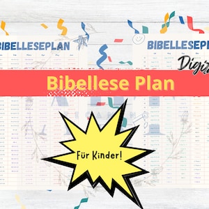 Puede incluir: Un plan de lectura de la Biblia imprimible colorido para niños. El plan está diseñado para ayudar a los niños a leer toda la Biblia en un año. El título del plan es "Bibelleseplan Für Kinder!" que se traduce como "¡Plan de lectura de la Biblia para niños!"