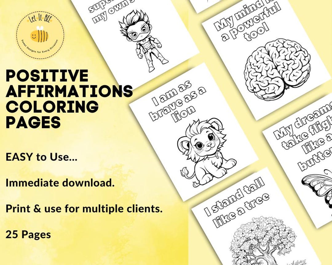 Positive Affirmations 25 Coloring Pages for Kids and Teens Therapy ...