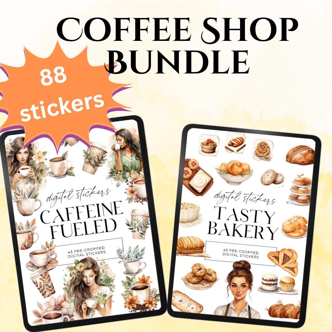 Bakery Cafe Pastry or Coffee Shop Themed Digital Stickers PNG Pre ...