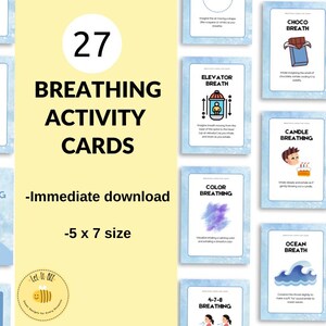Breathing activity cards for kids and teens 27 printable 5 x 7 cards for therapists to help kids calm minds and regulation sensory activity