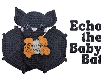 Baby Bat Crochet Amigurumi PDF Pattern Plush Kawaii Stuffed Animal Plushie Toy Crochet Tutorial PDF Beginner to medium step by step photos