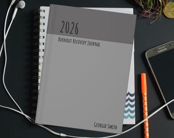 Journal de récupération d'épuisement professionnel 2026 | Carnet cartonné personnalisable mat | Carnet de couleurs
