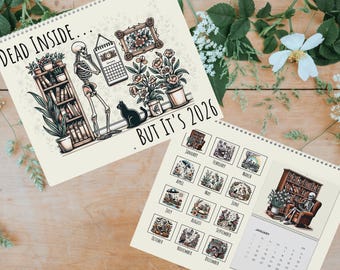 Dead Inside But It's 2026 Calendar, Plain Calendar Grid, Skeleton Wall Calendar for 2026, 2026 Dark Humor Calendar