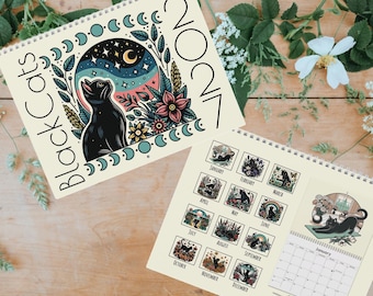 Calendario de pared Gato Negro 2027 / Calendario vintage Gato Negro para 2027