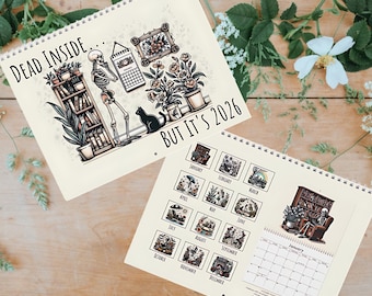 Dead Inside But It's 2026 Calendar, Skeleton Wall Calendar for 2026, Dark Humor Calendar, Skeleton Wall Calendar, Vintage Style Skeleton