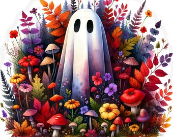 Floral Fall Ghost PNG, Colorful Fall Flower Ghost PNG, Cute Halloween Ghost Clipart, Digital Download