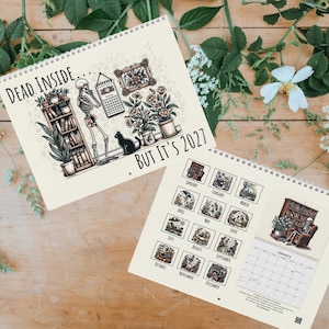 Kalender „Innerlich tot, aber es ist 2027“, Skelett-Wandkalender für 2027, Kalender mit schwarzem Humor, Skelett-Wandkalender, Skelett im Vintage-Stil