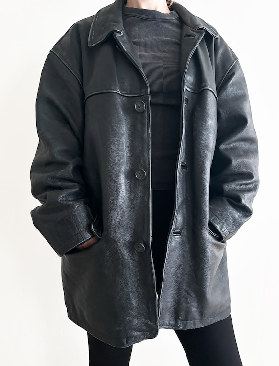 90's Vintage Boxy Relaxed Distressed Short Leather Coat - Etsy