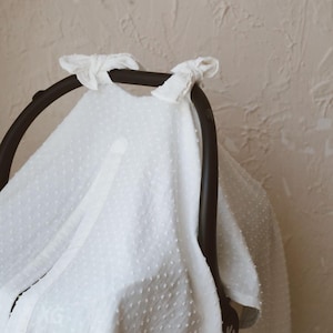 Cotton Muslin Baby Car Seat Canopy Cover, Bow Accents, Stroller Protection image 9